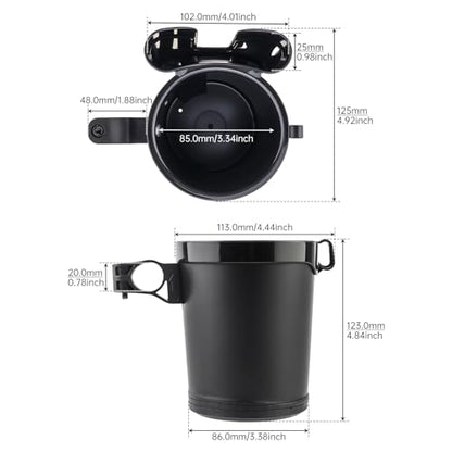 3-in-1 Bike Cup Holder with Cell Phone Keys Hook -Universal Water Bottle Holder for Walker/Wheelchair/Stroller/Scooter, Fits 0.87" Round Handlebar and 2.7" Cup Base,Black - color: black