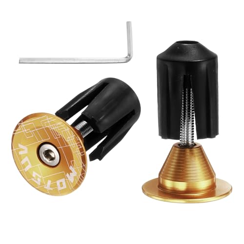 HARFINGTON Bike Handlebar End Plugs Aluminum Bar End Caps 16-21mm Adjustment Expanding Locking with Tool for MTB Road BMX Fixed Gear Bike, Gold - color: Gold