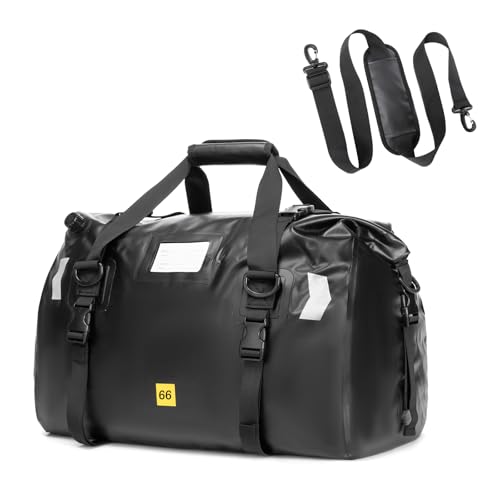 Large Waterproof Duffel Bag 66L - Heavy Duty Dry Bag for Motorcycle Touring, Sailing, Camping - 100% Watertight Travel Duffle Bag Backpack with Air Valve & Reflector - color: black, size: 66L