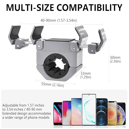 Bike Handlebar Mounts for 4.5-7.2 Phones (Silver) | 360 Degrees Rotate Aluminum Alloy Frame Half-Enclosure Design - color: Silver
