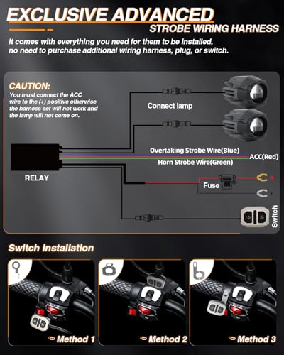 BraveWAY Motorcycle Fog Lights 60W 18000LM 9 Modes Strobe LED Driving Spotlight Auxiliary with Amber White Dual Color Offroad Aux Light Plug and Play Wiring Harness Kit and 2 Mounting Brackets - color: Moto-F1-1 LENS