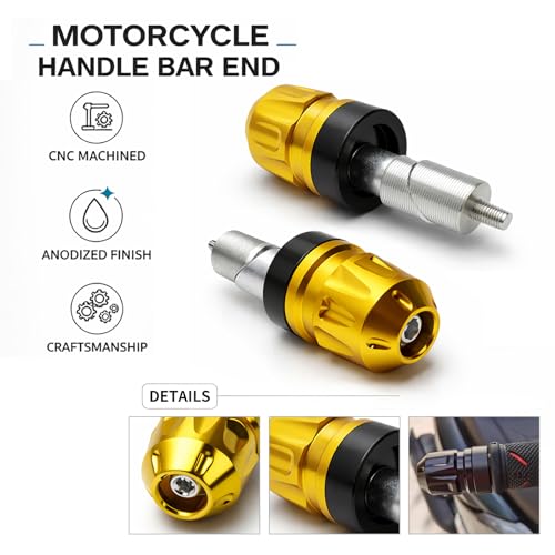 Motorcycle Handle Bar Ends Plug for 17-19 mm Handlebars, Aluminum Heavy Bar End Slider Anti Vibration Handlebar Grip End Weight Caps(Gold) - color: Gold