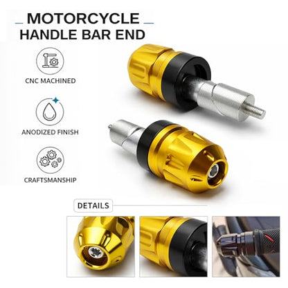Motorcycle Handle Bar Ends Plug for 17-19 mm Handlebars, Aluminum Heavy Bar End Slider Anti Vibration Handlebar Grip End Weight Caps(Gold) - color: Gold