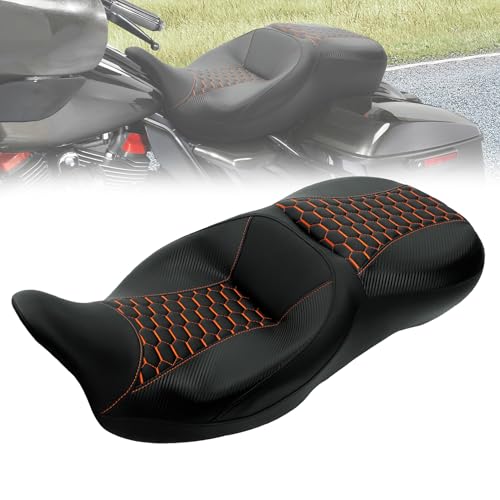 C.C. RIDER Driver& Passenger Seat Mammock Seat Fit For Harley Touring 2009-2023 Road Glide Street Glide Road King Electra Glide CVO Models 2009-2022, Extended Reach - color: 38# Orange
