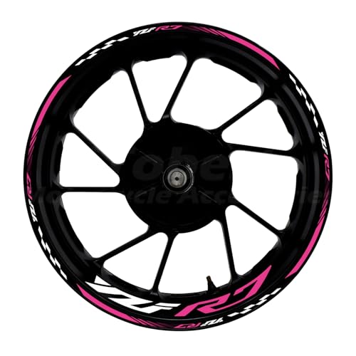 Awonderful 17"Wheel Rim Stickers For Yamaha YZF R7 2022-2024,Rose Red | Reflective Vinyl Wheel Stripe Kit. Waterproof, Self-Adhesive Decals, Decorate Motorcycle Wheel Rims, Easy to Paste - color: Rose Red