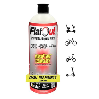 QuickStrike Tire Sealant - Small Tire/Bicycle Formula - NEW Formula - Prevents Flat Tires - Seals Leaks - Contains Kevlar - Tubeless Tire Sealant - 32 Ounce Bottle - size: 1 Pack - 32 Fl Oz