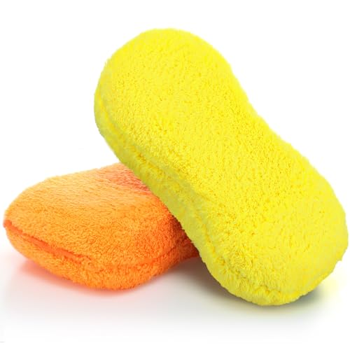 Tanlade 2 Pcs Large Car Wash Sponge for Cleaning, The Microfiber Sponges for Car Washing Supplies, Trucks and Motorcycles (Orange,Yellow) - color: Orange,yellow