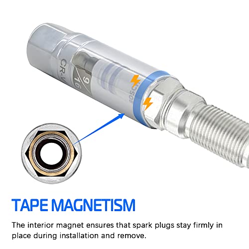 9/16-inch Magnetic Spark Plug Socket 3/8-inch Drive 6-Point Powerful Magnet Retains Spark Plugs Chrome Vanadium Steel - size: 9/16-inch