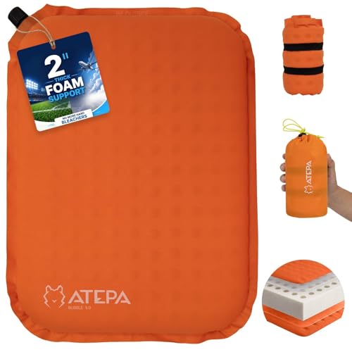 ATEPA Inflatable Seat Cushion, Compact Self-Inflating Seat Cushion for Stadium Airplane Air Travel Bleacher Camping, Blow Up Foam Seat Pad for Outdoor Sports Events Backpacking Hiking Sitting - color: Orange