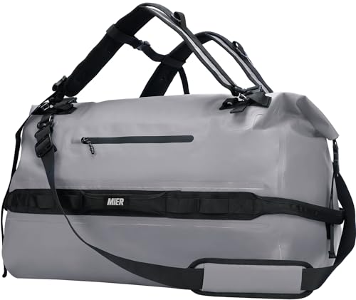 MIER Waterproof Duffel Bag Motorcycle Dry Bag Backpack Large Roll-Top Heavy Duty Dry Duffle Bags for Kayaking Camping Boating Gym Beach Cruise Ship, 60L/80L - color: Gray, size: 80L
