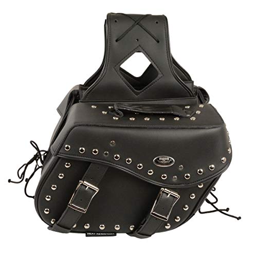 Milwaukee Leather SH55301ZB Black Medium Zip-Off PVC Studded Throw Over Saddlebags - One Size