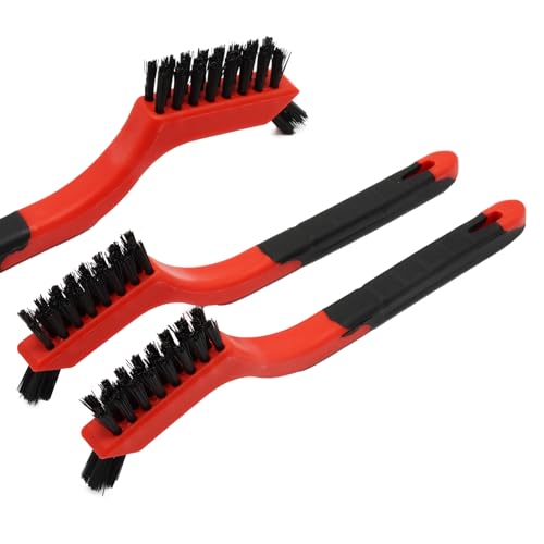 3PCS Nylon Cleaning Brush Set,Durable Wire Brush,Curved Handle Brush for Cleaning Rust Removal in Holes DIY Enthusiasts - style: Red-Nylon