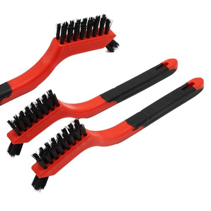 3PCS Nylon Cleaning Brush Set,Durable Wire Brush,Curved Handle Brush for Cleaning Rust Removal in Holes DIY Enthusiasts - style: Red-Nylon
