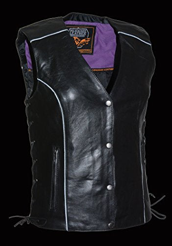 Milwaukee Leather MLL4505 Women's Black Leather Side Lace Motorcycle Rider Vest- Reflective and Studded Black Wings - color: Purple, size: 4X-Large