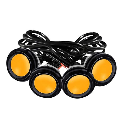 4Pcs 23mm DC 12V Black shell Eagle Eye Cob LED Car Fog DRL Daytime Running Light Backup Reverse Tail Rock Lights Headlights Signal Lamp Small bulb DIY use for car and motorcycle (Yellow) - color: Yellow