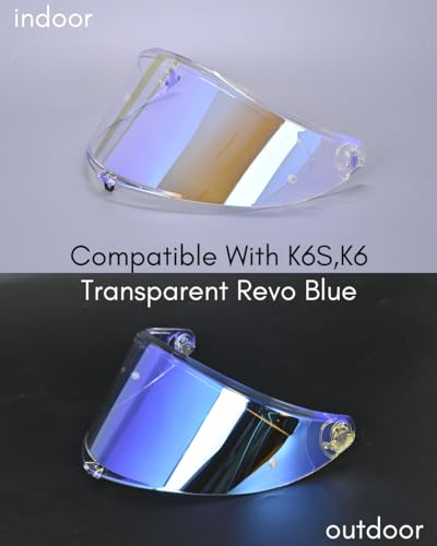 Compatible With K6S Visor K6 Face Shield Replacement Tinted Visor Helmet Accessories (Transparent Revo Blue) - color: Transparent Revo Blue