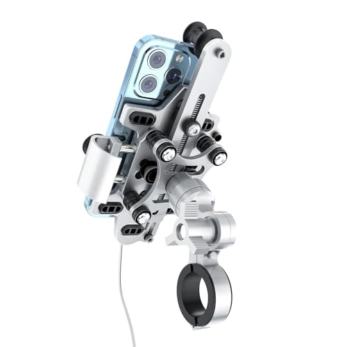 Motorcycle Phone Mount with Vibration Dampener, Aluminum Alloy Bike Phone Holder, Handlebar Phone Mount for Ebike, ATV, Fit 4.7-7" Phones (Silver, Large-5 Springs) - color: Sliver, size: Large-5 Springs