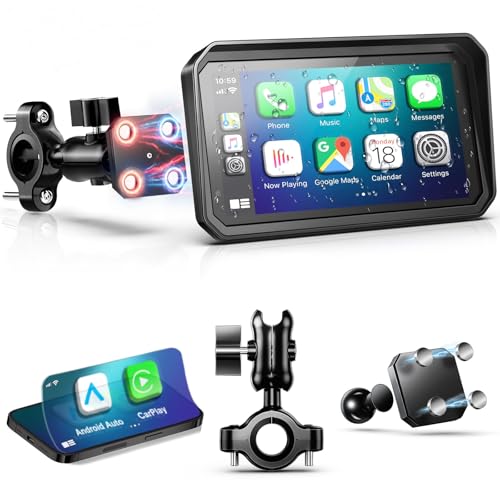 YZW 6" Wireless Motorcycle Carplay with Android Auto, Waterproof GPS Nevigation System Screen for Motorbike, Music Sharing,Vioce Control,Light Sensor, BT,Anti-Theft Design Quick-Release Magnetic Mount - size: 6Inch Screen+Mounting Bracket
