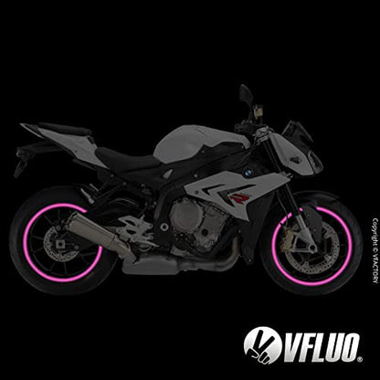 VFLUO - Motorcycle Reflective Wheel Stripes kit, 1 Wheel Rim Stickers Pack, 3M Technology™ - High lateral Visibility, Discreet and Design, Easy Installation