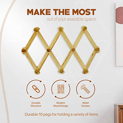 Set of 4 RAM-PRO Accordion Style Wood Expandable Wall Rack for Hat, Cap, Belt, Umbrella Coffee Mug Jewelry Hanging Wooden Pegs - style: 4 Pack