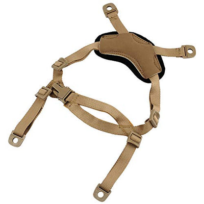 Helmet Chin Strap 4 Points for Tactical Fast/MICH/IBH Kevlar Bump Helmets Helmet Scrim, X-Nape Suspension System with Bolts and Screws Tan