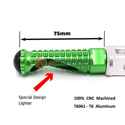 MC MOTOPARTS MPRO Green CNC Rider Foot Pegs Compatible with YZF R1 00-21 YZF R6 03-19 YZF R1M 15-21 R1S 16-19 - color: Green, size: No Extension