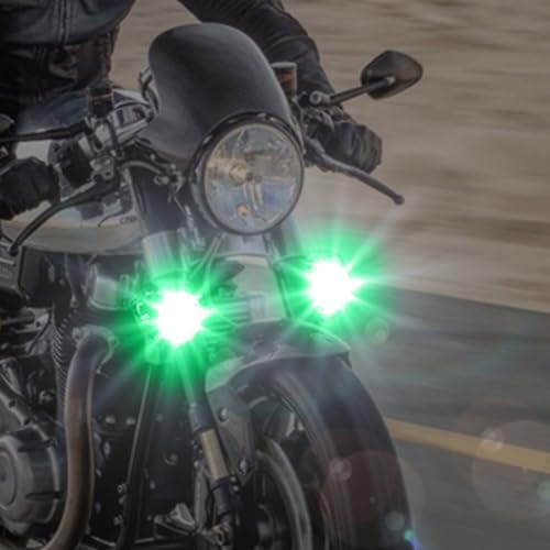 Motorcycle LED Fog Lights Driving Spotlight with Green Angel Eyes Halo Ring, Auxiliary Lights with Switch for Motorbike Dirtbike Scooter ATV UTV 2PCS - color: Green
