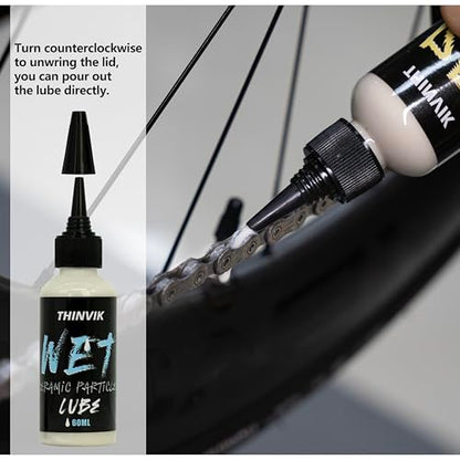 Thinvik Bike Lube and Cleaner Set with 500ml Chain Cleaner, 60ml Dry Lubricant and 4 Brush Tools for Cleaning Chains, Chainrings, Freewheel/Cassette(Wet Lube) - size: Wet Lube