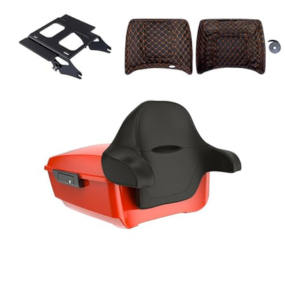 Advanblack King Tour Trunk Pack Compatible with Harley Touring CVO Road Glide, Street Glide, 2023.5 2024 2025 2026 Mounting Rack, Full Backrest & Trunk Liners (Blood Orange) - color: Blood Orange