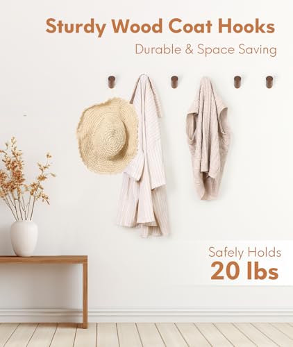 Optish Wood Wall Hooks for Hanging, 4 Pack Hat Hook for Walls, Coat Hook Wall Mount, Backpack Hooks for Walls, Bathroom Towel Hanger (Walnut) - color: Walnut