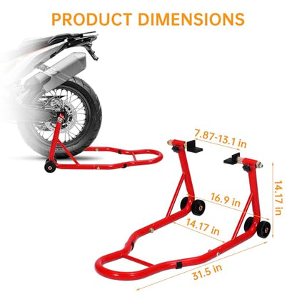 Heavy Duty Motorcycle Lift Stand Set, Front & Rear Wheel Paddock Stand with Adjustable Prong A dapter+L Swingarm Spool, 900 Lb Capacity for Bike Maintenance & Repairs, Red - color: Red