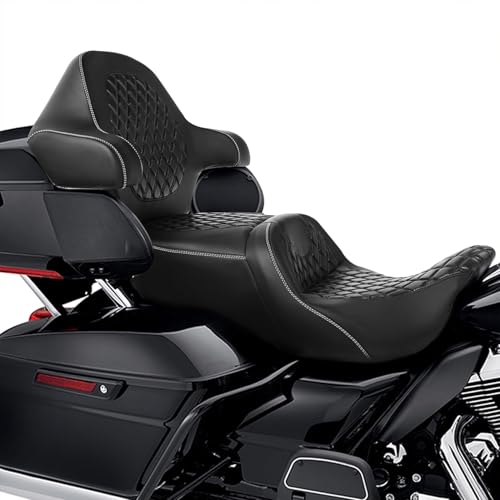C.C. RIDER 2 Up Driver Rider&Passenger Seat and Wrap Around King Trunk Backrest fit for Harley Touring Road King Street Glide Road Glide Electra Glide 2014-2023 - color: 04# White+ Passenger Backrest