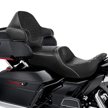 C.C. RIDER 2 Up Driver Rider&Passenger Seat and Wrap Around King Trunk Backrest fit for Harley Touring Road King Street Glide Road Glide Electra Glide 2014-2023 - color: 04# White+ Passenger Backrest