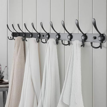 Dseap Coat Rack Wall Mount - 38” Long 10-Tri-Hooks Heavy Duty Coat Hanger Rail Wall Hooks for Hanging Coats Hats Clothing Clothes Purse Mudroom Entryway, Black, Pack of 2 - color: Black, size: L=38” (2 Pcs)