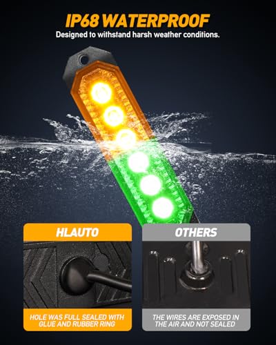 HLauto 406T Emergency Strobe Grille Lights: 4Pcs 6 LED Sync Feature Safety Warning Flashing Light, 12V-24V Ultra Slim Surface Mount Hazard Caution Light for Truck, Vehicle, Car, ATV, UTV (Amber Green) - color: Amber/Green