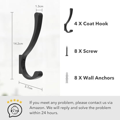 saffruff 8-Pack Wall Mount Coat Hooks, Heavy Duty Metal Hooks for Hanging Clothes, Backpack, Bag,Towel & Jacket, Strong 30 lbs Hold Closet Hanger, Black - color: Black, size: 8 Pack