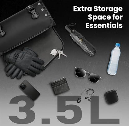 Motorcycle Tool Fork Bag Waterproof PU Leather Roll Bag Universal Front Fork Handlebar Sissybar Storage Suitable for Harley Honda Suzuki Kawasaki (Black Classic Buckle)