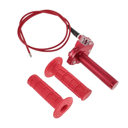 22mm Throttle Grip with 120Cm Red Throttle Cable 1 Pair Checkered Red Handle Sleeves Screw Accessories Plastic Aluminum Alloy Red - color: Red