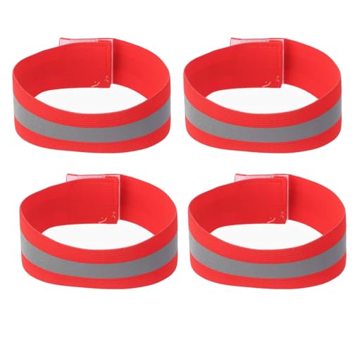 4 PCS Reflective Wrist Strap 4x1.5cm Running Safety Gear Reflective Wristbands High Visibility Bike Ankle Bands Reflector Armband Self-Adhesive Reflective Bands for Walking,Night Sports Red - color: Red, size: 4x1.5cm