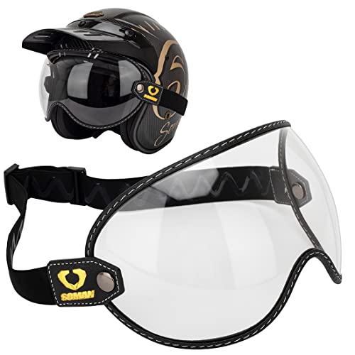 Retro Motorcycle Helmet Shield Bubble Visor, PC Goggles Lens Replacement Universal for 3/4 Open Face Full Helmet Bell Moto-3 (Clear) - color: Clear