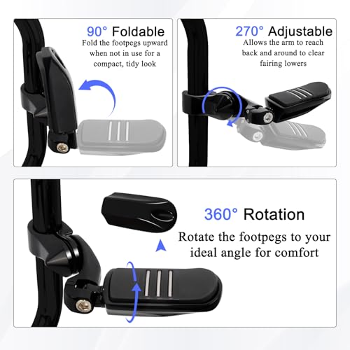 1.25" (32mm) Adjustable Highway Foot Pegs w/Short Angled Mounts for Harley Davidson Touring Street Glide/Road Glide/Electra Glide/Road King Motorcycle w/1-1/4" Crash Bar,BLACK#1 - color: Black