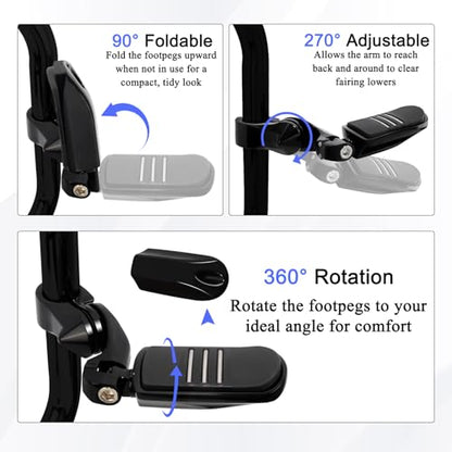 1.25" (32mm) Adjustable Highway Foot Pegs w/Short Angled Mounts for Harley Davidson Touring Street Glide/Road Glide/Electra Glide/Road King Motorcycle w/1-1/4" Crash Bar,BLACK#1 - color: Black