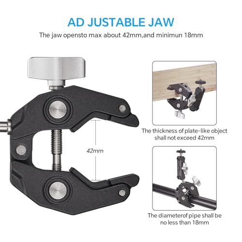 Super Clamp Camera Clamp Mount Monitor 360°Ballhead Magic Arm Double Ball Head Adapter with 1/4"-20 & 3/8"-16 Thread for Canon Nikon DSLR Camera/Gopro/LED Light Ronin-M/Ronin MX/FreeflyMOVI