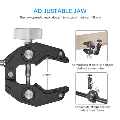 Super Clamp Camera Clamp Mount Monitor 360°Ballhead Magic Arm Double Ball Head Adapter with 1/4"-20 & 3/8"-16 Thread for Canon Nikon DSLR Camera/Gopro/LED Light Ronin-M/Ronin MX/FreeflyMOVI