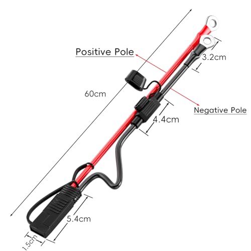 Goupchn SAE Battery Connector, SAE to O Ring Terminal Harness 10AWG 2Pin Quick Disconnect Battery Extension Cable with RP Adapter, 15A/20A/30A Fuses 2ft for Solar Panel, Motorcycle, Car, RV - size: 10 AWG 60cm