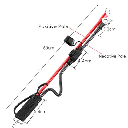 Goupchn SAE Battery Connector, SAE to O Ring Terminal Harness 10AWG 2Pin Quick Disconnect Battery Extension Cable with RP Adapter, 15A/20A/30A Fuses 2ft for Solar Panel, Motorcycle, Car, RV - size: 10 AWG 60cm