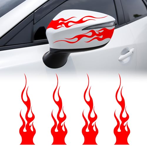 4 PCS Car Flame Reflective Sticker,Waterproof Self Adhesive Racing Sports Flame Stripe Decal,Automotive Fire Bumper Decals for Golf Cart Off-Road Vehicles Motorcycles Helmet DIY Decoration (Red) - color: Red