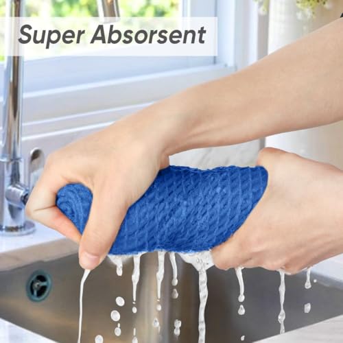 HOMEXCEL Waffle Weave Microfiber Towel, 10 Pack Lint Free Cleaning Rags, 12 x 12 Inches Barista Towels, Reusable Microfiber Cleaning Cloth for Household, Kitchen, Glass and Window, Blue - color: Blue