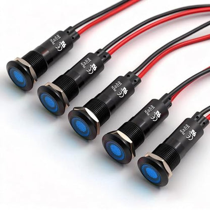 5PCS 12mm(1/2") Waterproof 5V 12V 24V LED Indicator Light Blue Metal Signal Dash Pilot Light for Automotive Industrial Equipment(12V-24V Blue LED Light - color: 12mm-Blue Light-5PCS