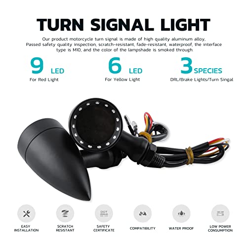Rich Choices 2pcs Black 15 LED Motorcycle Stop Brake Running Turn Signal Indicator Amber Lights Compatible with Street Bike Chopper dirt bike scooter Cafe Racer (Black-Amber&Red Light) - color: Black-Amber&Red Light